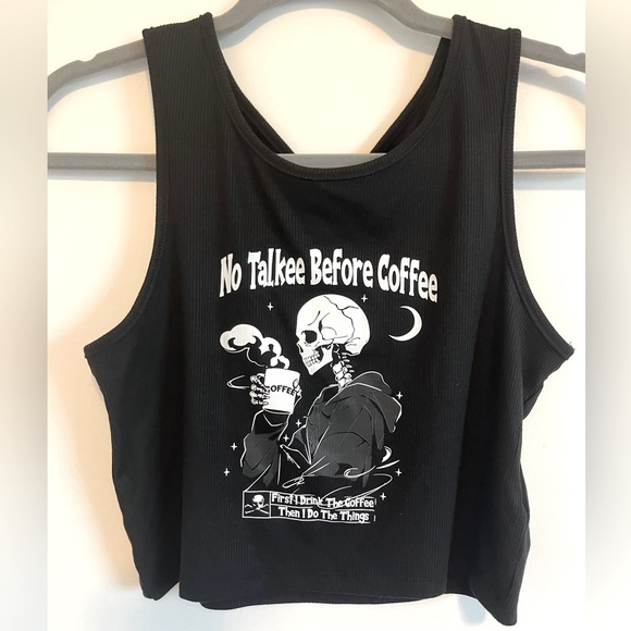 NWT Romwe Skeleton Coffee Ribbed Graphic Tank - Picture 1 of 5